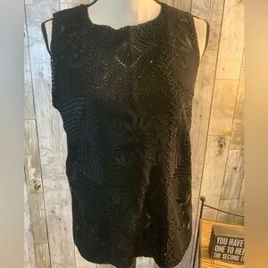 Black Lace Sleeveless Sweater with crochet patches. Size 2